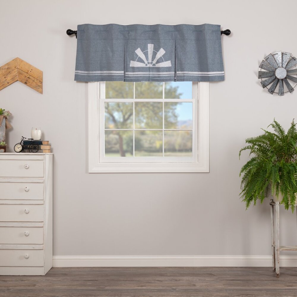 2 New Country Windmill window Valances in Duck Blue